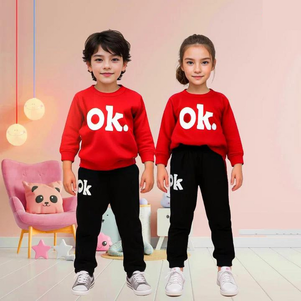 Fabric Red OK Printed Kids Winter Suit