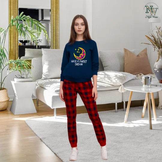 Women Winter Fleece Have A Sweet Dream Printed Night Suit