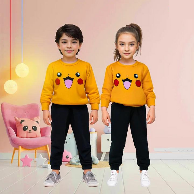 Fabric Yellow Pikachu Printed Kids Winter Suit ( Each )