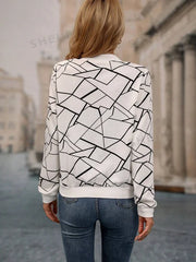 Winter Fleece Geo Printed Jacket For Women - White