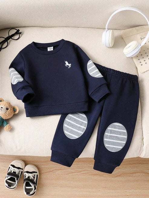 Navy Blue Horse Printed Kids Winter Suit (Each)