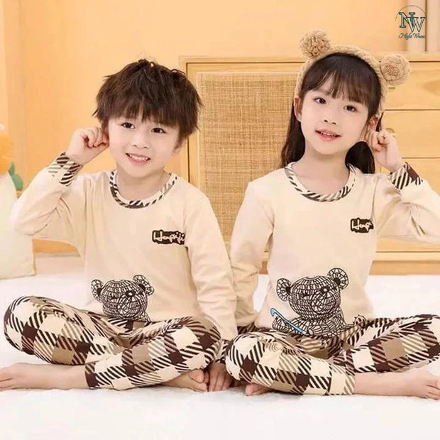 Fleece Fabric Check Bear Printed Kids Winter Suit ( Each )
