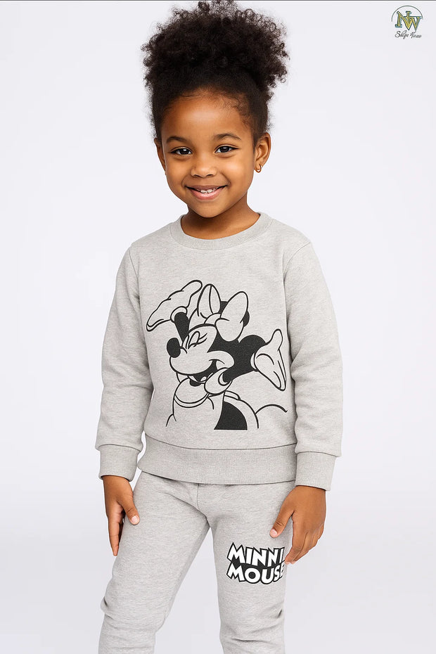 Fleece Fabric Grey Minnie Mouse Printed Kids Winter Suit ( Each )