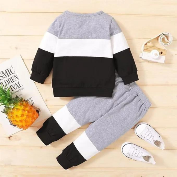 Fabric Grey & Black Panel Happy Everyday Printed Kids Winter Suit