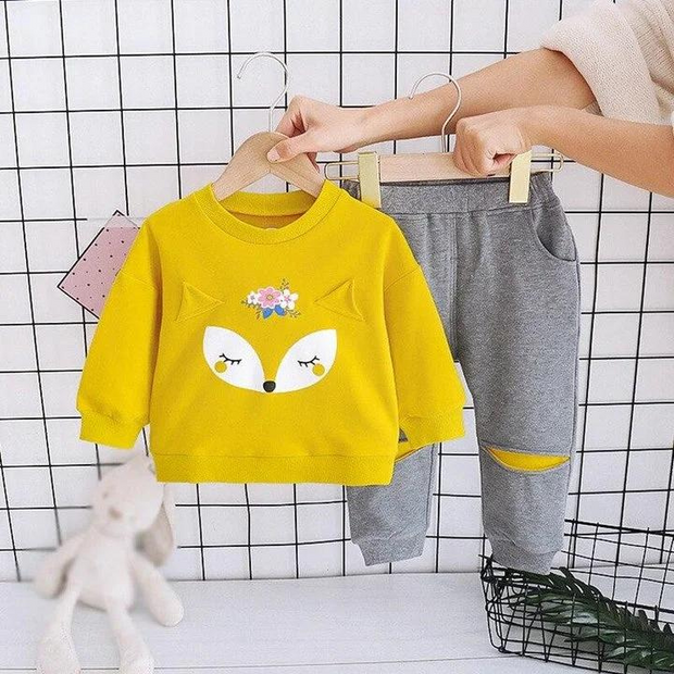 Fabric Yellow Fox Printed Kids Winter Suit