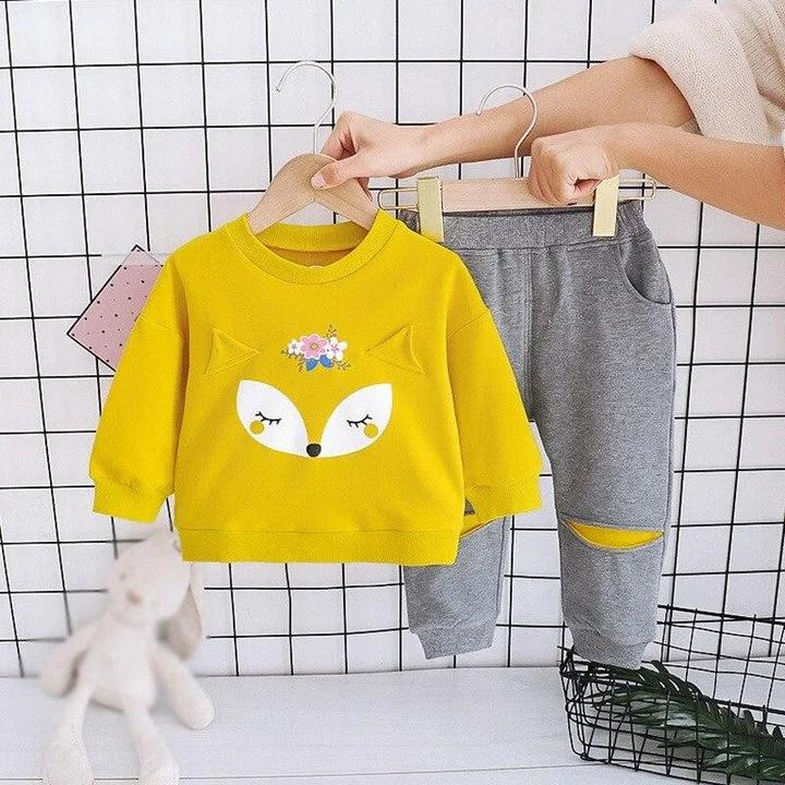 Fabric Yellow Fox Printed Kids Winter Suit