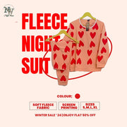 Women Winter Fleece Pink Dilber Printed Night Suit