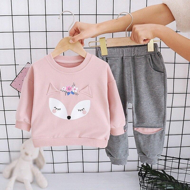 Fabric Pink Fox Printed Kids Winter Suit