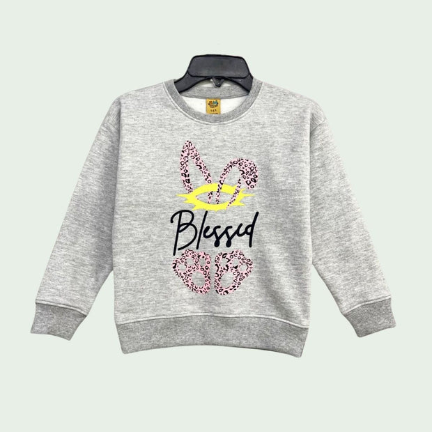 GIRLS PRINTED BLESSED FLEECE SWEATSHIRT - H.GRAY