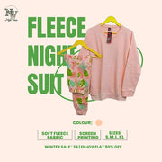 Women Winter Fleece Peach Pajama Printed Night Suit