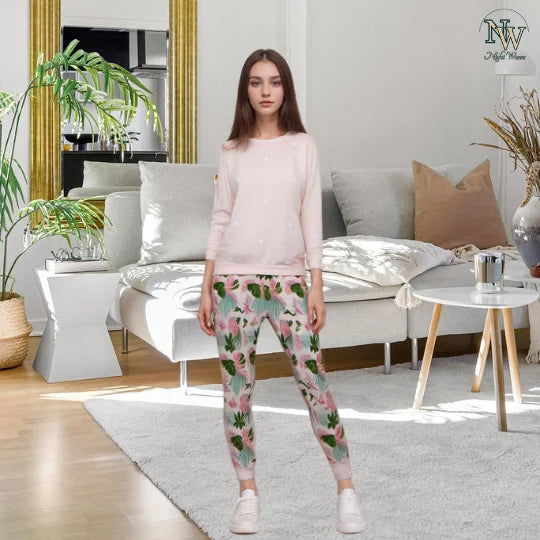 Women Winter Fleece Peach Pajama Printed Night Suit