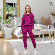 Women Winter Fleece Multi Heart Printed Night Suit