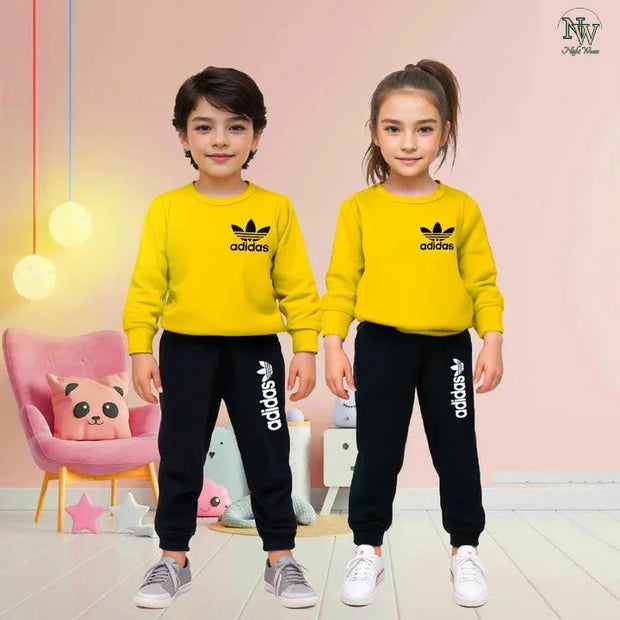 Fleece Fabric Yellow Adidas Printed Kids Winter Suit ( Each )