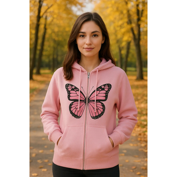 Winter Butterfly Printed Hoodie For Women