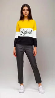 Yellow Winter Fleece Fabric Different Printed Sweatshirt For Women