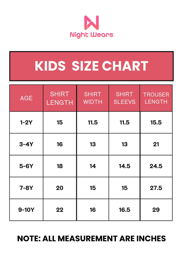 Kids Winter Fleece Suit Size Chart in Inche for Boys & Girls